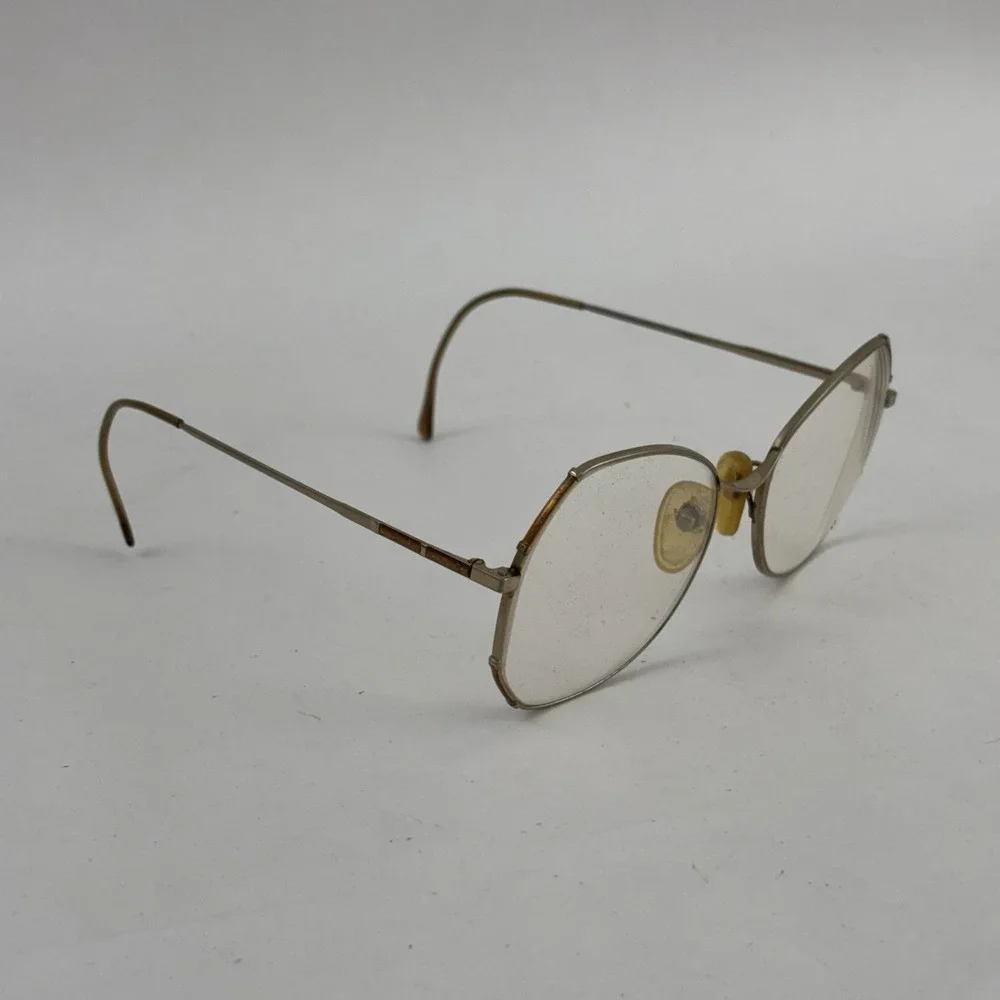 Vintage‎ 1970s Eyeglasses Large Metal Frames Gold Glitter Accents Womens